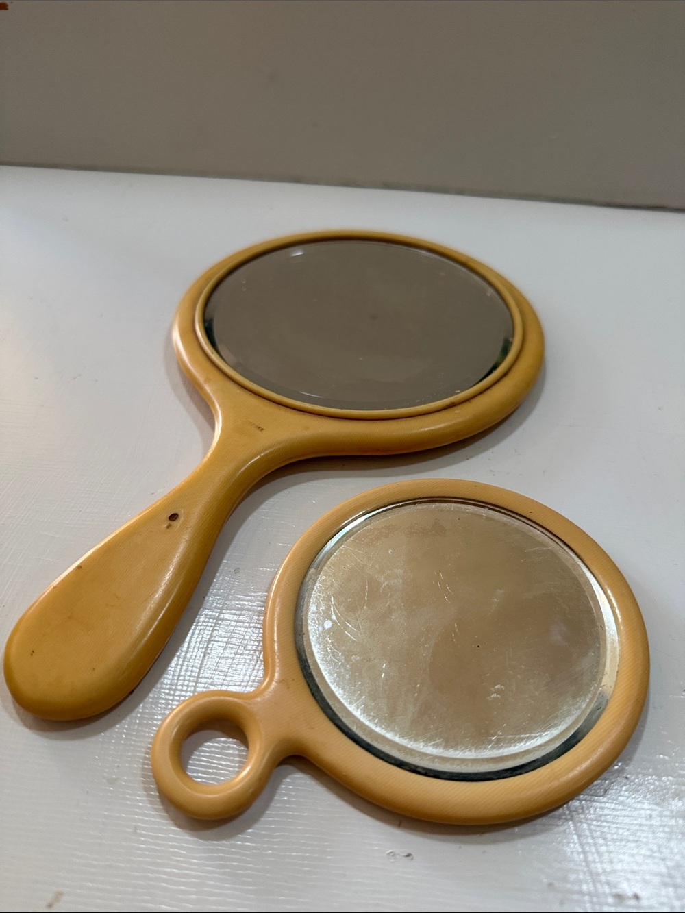 Vintage 1920’s French Ivory Color Celluloid Yellow Hand Mirror Set -Home Accents